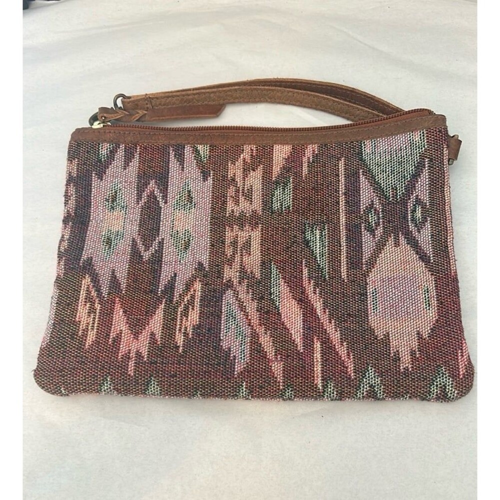 AnaBaglish Brown and Pink Geometric Clutch with Tribal Weave